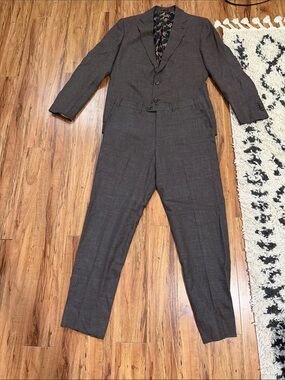 Harry Rosen Two-Piece Brown Textured Suit - Breasted Blazer & Trouse